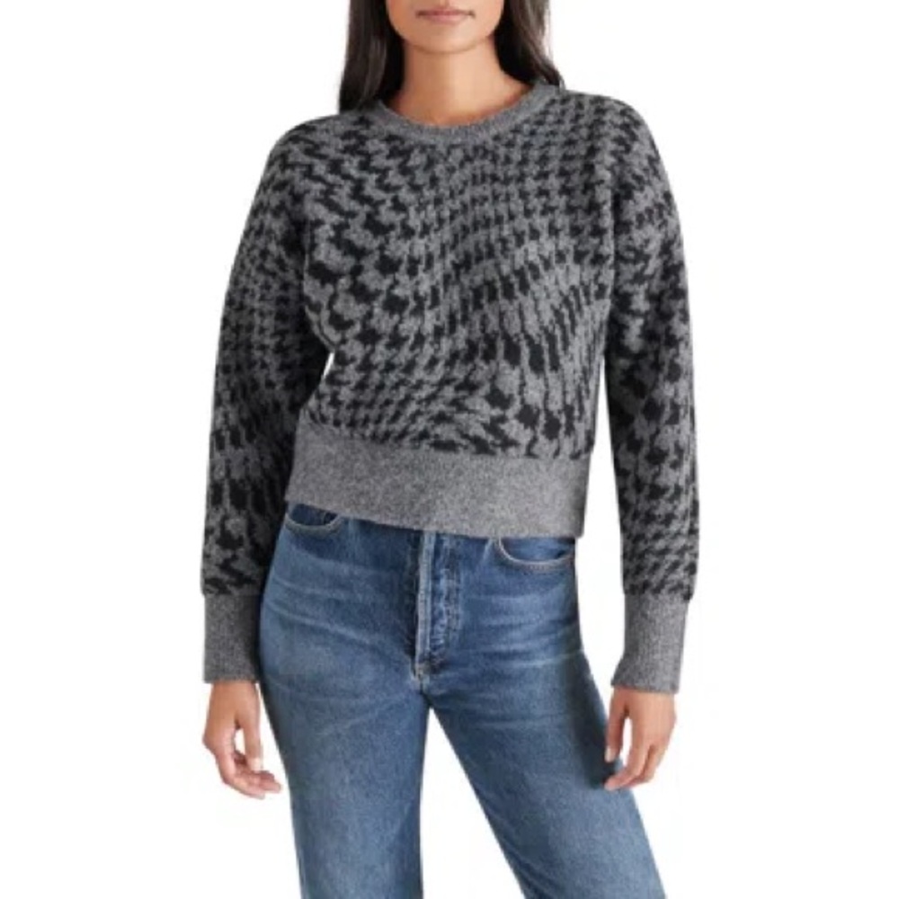 Steve Madden Jacquard Boxy Sweater In Heathery Grey Size Large